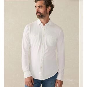 Faherty Sunwashed Knit Shirt Medium White Long Sleeve Button Down